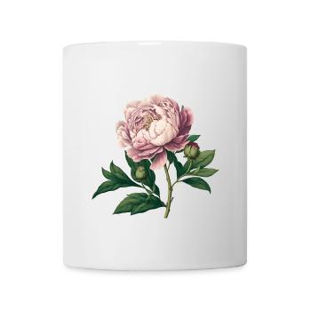 Traditionelle Pfingstrose - Vintage Rosa Aquarel - Tasse - Weiß - Vorne