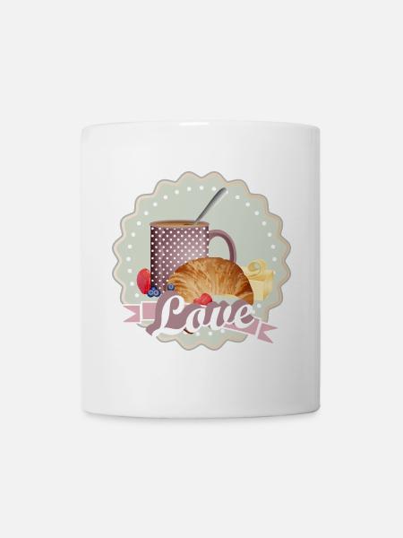 Frühstück mit Liebe,Croissant,Kaffee und Beeren - Tasse - Weiß