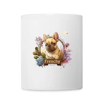 Bouledogue français dans cadre fleuri - Mug blanc - blanc - Devant