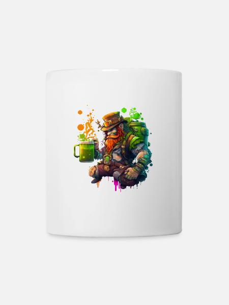 Steampunk Leprechaun with hat and barrel - Mug - white