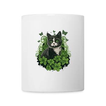 Chat noir et blanc avec lierre et papillons - Mug blanc - blanc - Devant