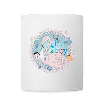 Flamingo mit Baby und Baby Utensilien in Blau - Tasse - Weiß - Vorne