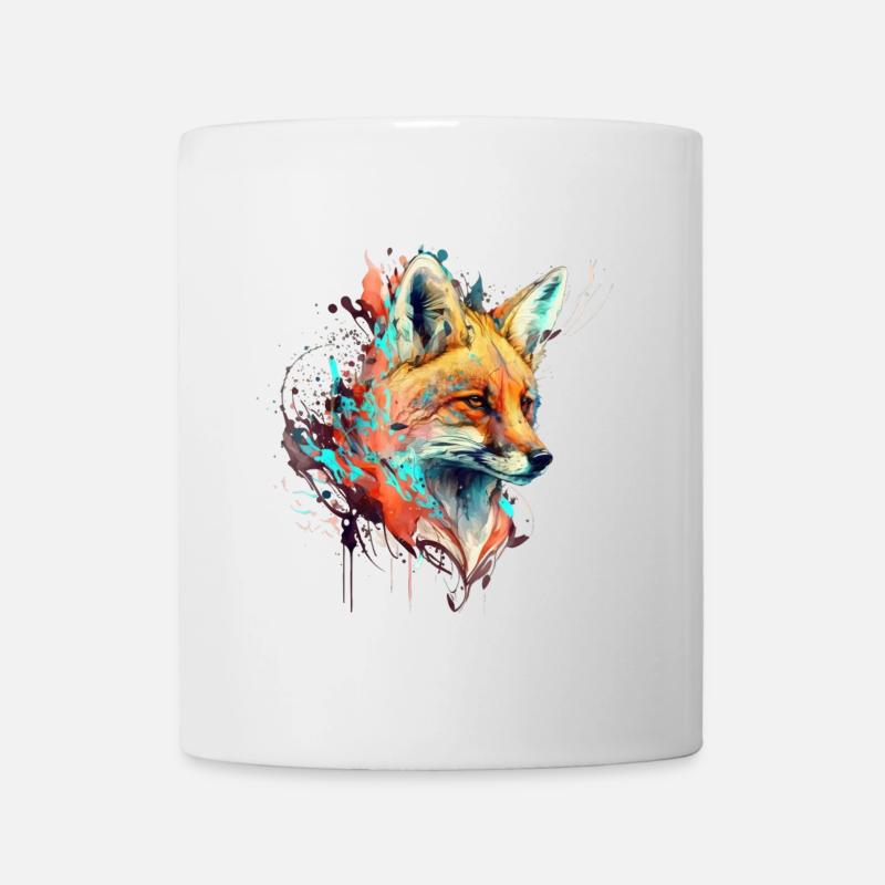 ein roter großer Fuchskopf mit bunter Farbe - Tasse - Weiß