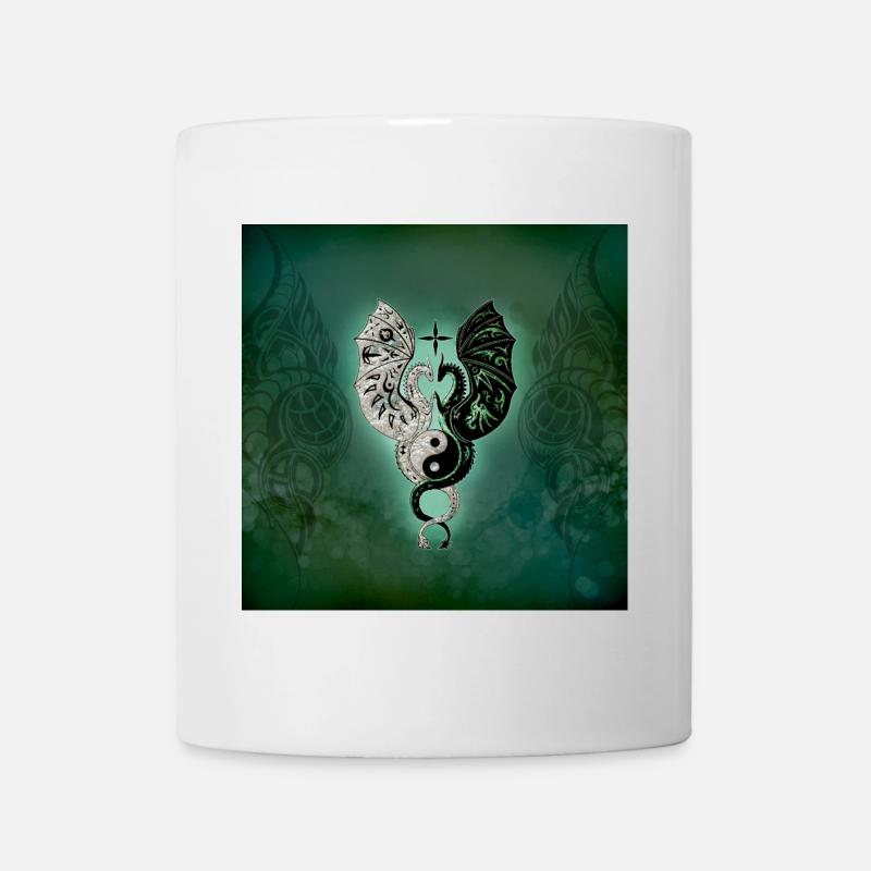 Dragons avec yin et yang chantant - Mug blanc - blanc