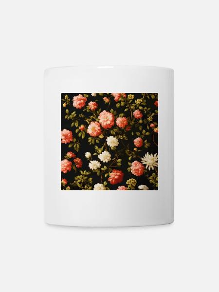 Nachtblütiges Rosenmuster - Tasse - Weiß