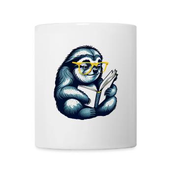 Faultier liest ein Buch, lesen, Bücher, Bibliothek - Tasse - Weiß - Vorne