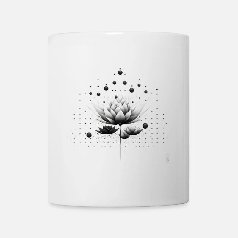 Schwarzweiß Lotus Nebeldesign - Tasse - Weiß