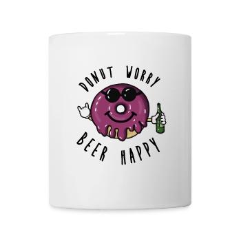 Donut inquiété, bière heureuse! Dire bière, illustration - Mug blanc - blanc - Devant
