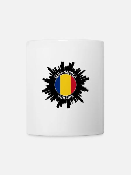 Souvenir de voyage avec le drapeau du drapeau de la Roumanie à la Skyline de Cluj-Napoca - Mug blanc - blanc
