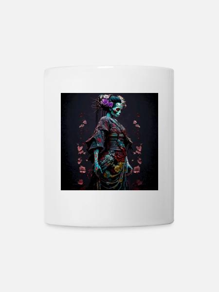 Geisha Dia muerta Floral Ebony - Geisha Zombie - Mug - white