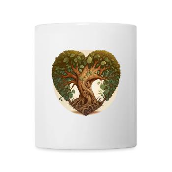 Baum in einer Herzform, Herzbaum mit Hintergrund - Tasse - Weiß - Vorne