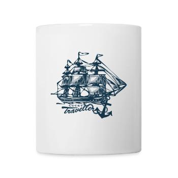 old sailing ship - Lucky Traveller - Anchor - Mug - white - Front