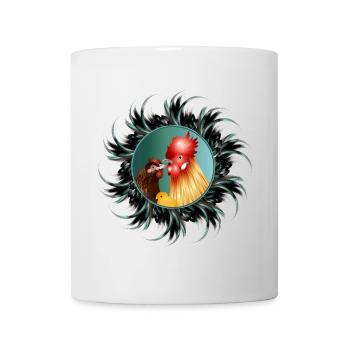 Rooster with hen and chicks in feather frame - Mug - white - Front