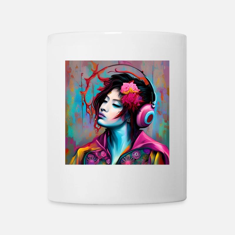 Neonporträt mit Kopfhörer - Tasse - Weiß