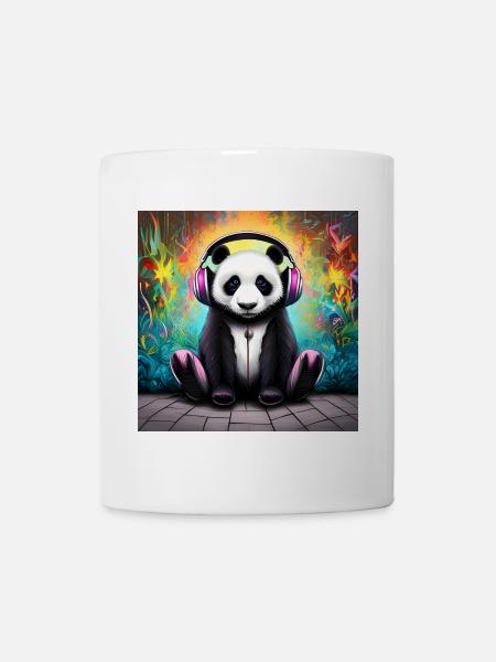 Panda with neon headphones - Mug - white