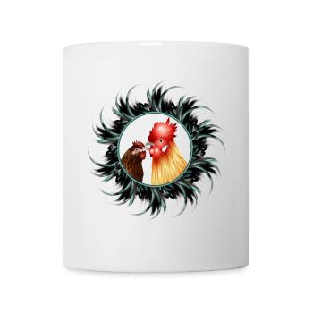 Rooster with hen in feather frame - Mug - white - Front