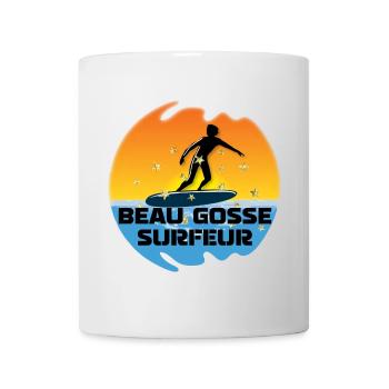 beau gosse surfeur soleil dégradé océan - Mug blanc - blanc - Devant
