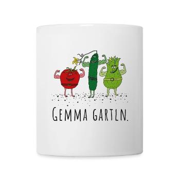 Gemüse - gemma gartln - Garten, Dialekt, Mundart - Tasse - Weiß - Vorne