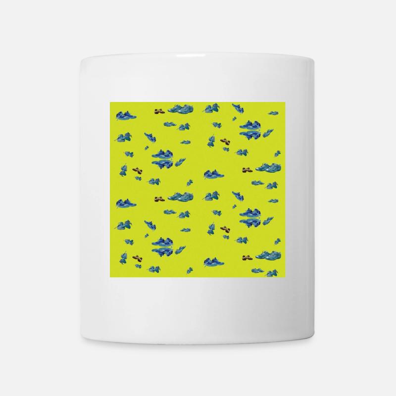 Blue Sneaker Pattern NeonYellow Yellow-Green - Mug - white