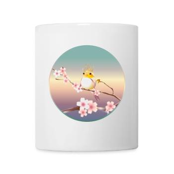 Canary with crown on cherry blossom branch - Mug - white - Front