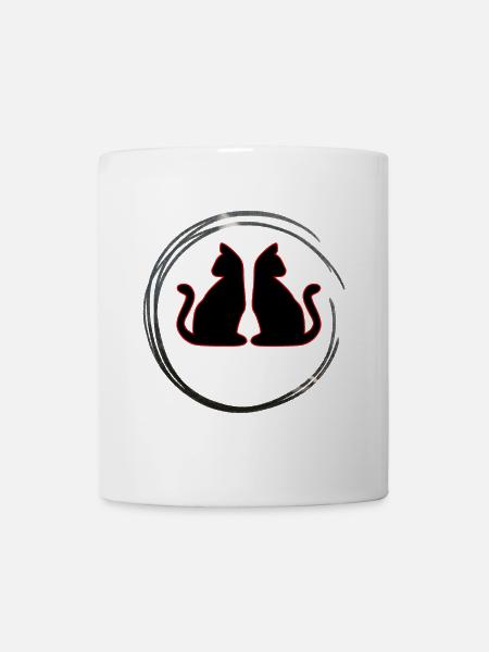Rot / Schwarze Zwillings Katzen - Tasse - Weiß