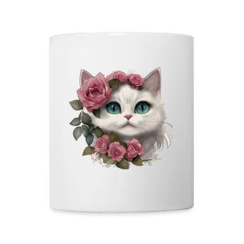 Niedliche weiße Katze mit großen Augen - Tasse - Weiß - Vorne