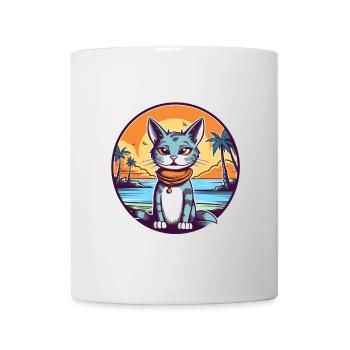 Cartoon cat in tropical paradise - Mug - white - Front
