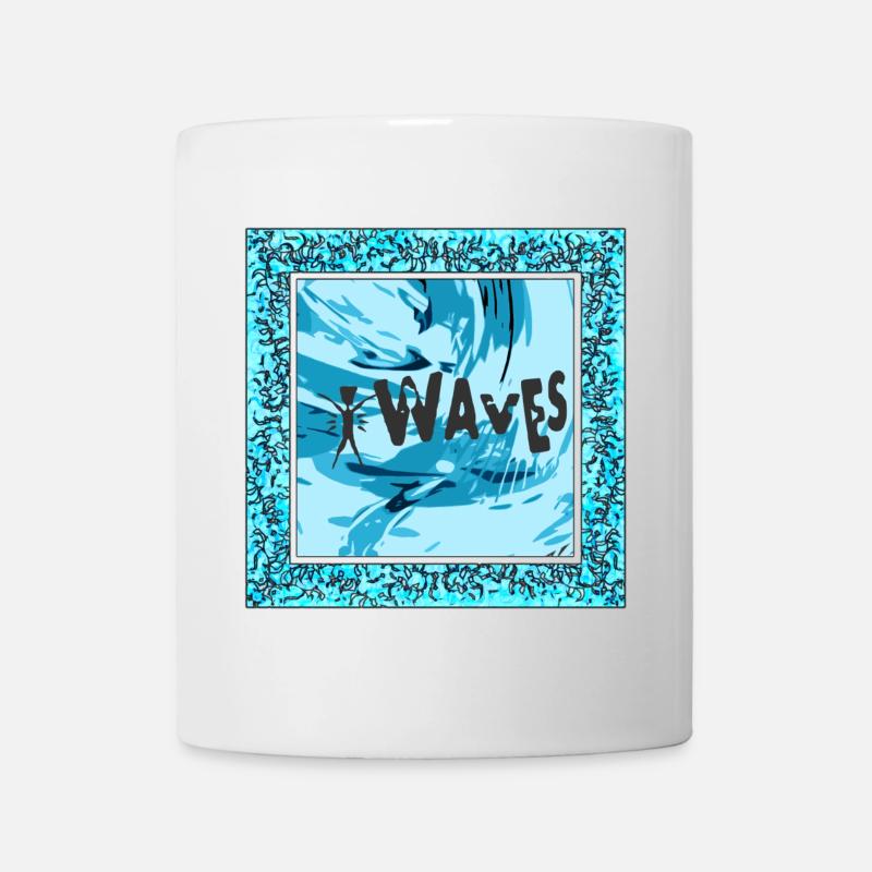 Lebendige Wellenkunst im Blau - Surferdesign - Tasse - Weiß