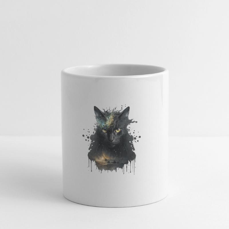 Chat noir dans la conception de l’espace Mug blanc