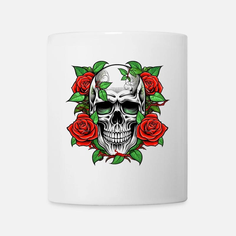 Skull and Roses Tattoo Crest - Mug - white