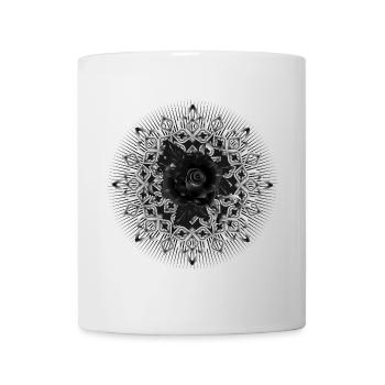 Gotisches Rosetten Ornament mit schwarzer Rose - Tasse - Weiß - Vorne