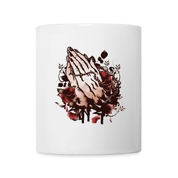 deux mains priant avec le chapelet et les roses - Mug blanc - blanc - Devant