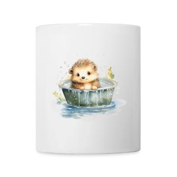Bébé hérisson prend un bain, peint à la main - aquarelles - Mug blanc - blanc - Devant