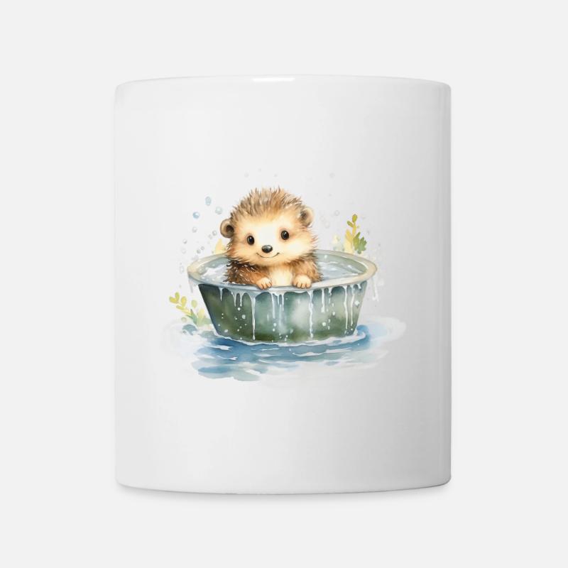 Bébé hérisson prend un bain, peint à la main - aquarelles - Mug blanc - blanc