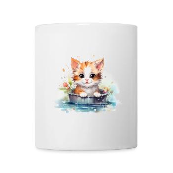niedliches, Baby Kätzchen handgemalt, Wasserfarben - Tasse - Weiß - Vorne