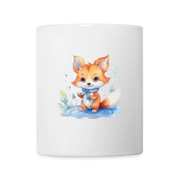 niedlicher, Baby Fuchs handgemalt, Wasserfarben - Tasse - Weiß - Vorne