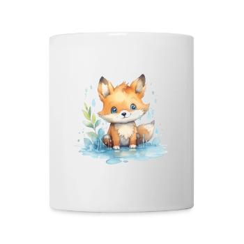 niedlicher, Baby Fuchs handgemalt, Wasserfarben - Tasse - Weiß - Vorne