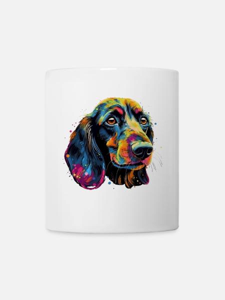 Dackel Hund Teckel Watercolor Art Hundekopf - Tasse - Weiß
