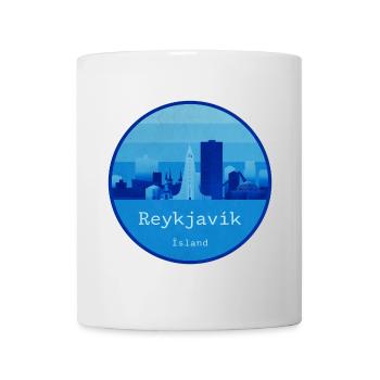Reykjavík Skyline Blue Round Logo - Mug - white - Front