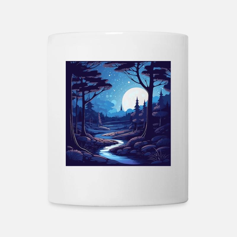 Surreale Wald Landschaft bei Nacht - Tasse - Weiß