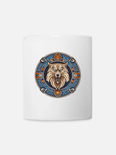 Une tête de loup avec des motifs viking - Mug blanc - blanc