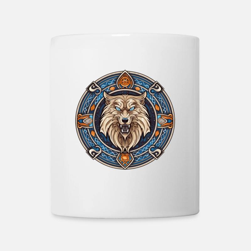 Une tête de loup avec des motifs viking - Mug blanc - blanc