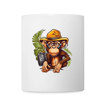 Abenteueraffe mit Safarihut und Rucksack - Tasse - Weiß - Vorne