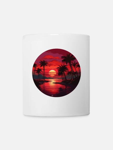 Un magnifique couché de soleil avec des cocotiers - Mug blanc - blanc