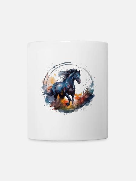 Farbenfroher Galoppierender Pferd-Druck - Tasse - Weiß