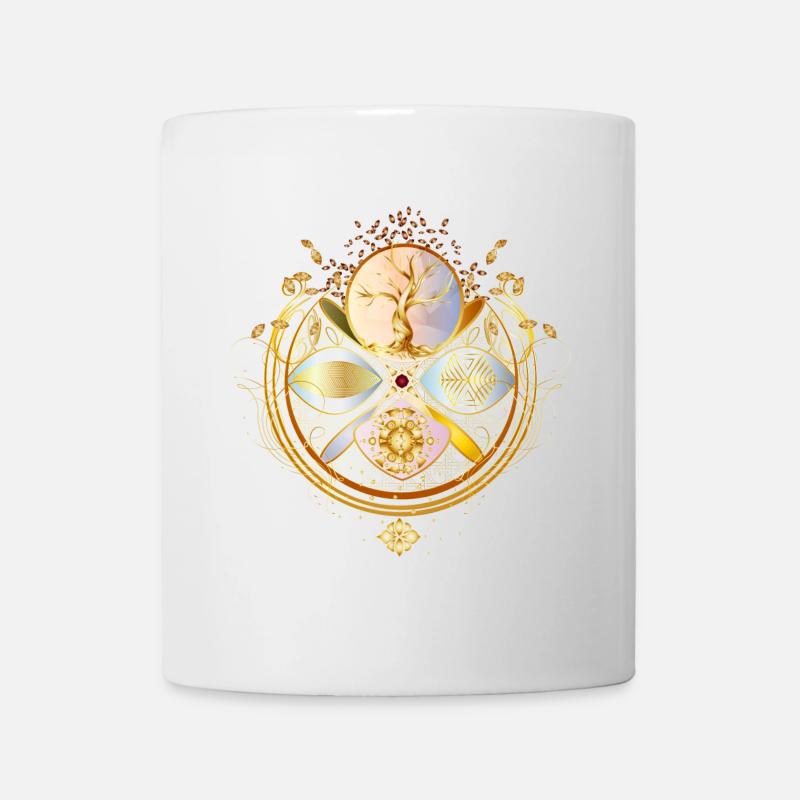 magisches Amulett, goldener Baum des Lebens Symbol - Tasse - Weiß