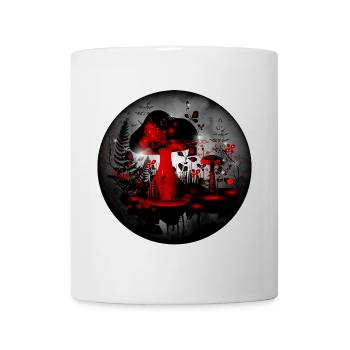 surreal red black mushroom watercolor at night - Mug - white - Front