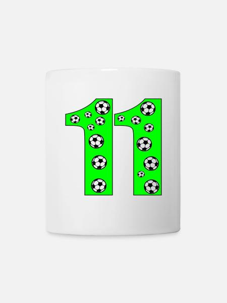 Zahl 11 - Nummer ELF FUSSBALL - 11. Geburtstag - Tasse - Weiß