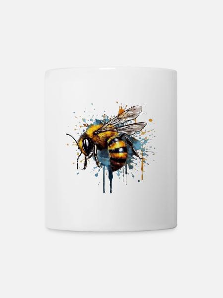 Wasserfarbige Biene auf Leinwandkunst - Tasse - Weiß