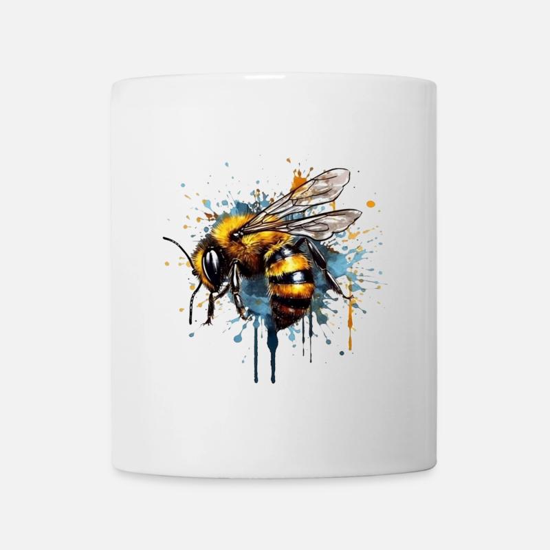 Wasserfarbige Biene auf Leinwandkunst - Tasse - Weiß